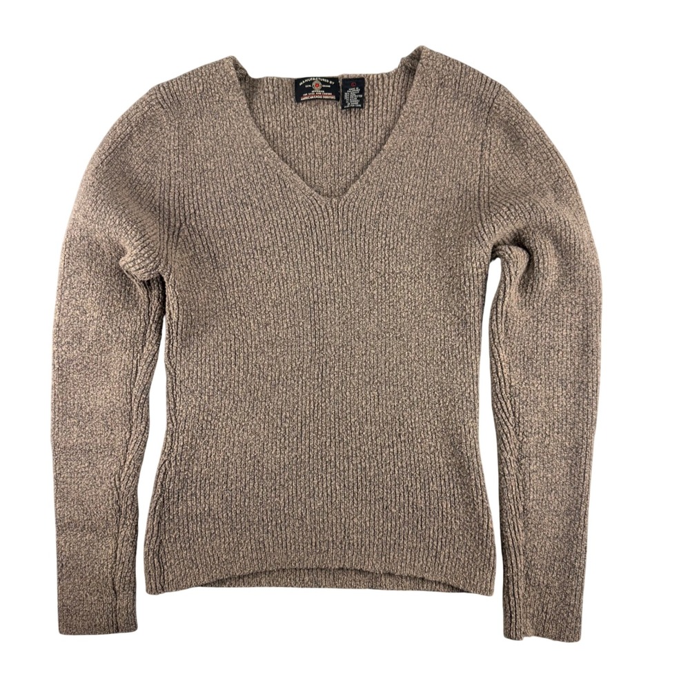 Vintage American Eagle 90's Ribbed V-Neck Wool Blend Sweater Brown Womens Small